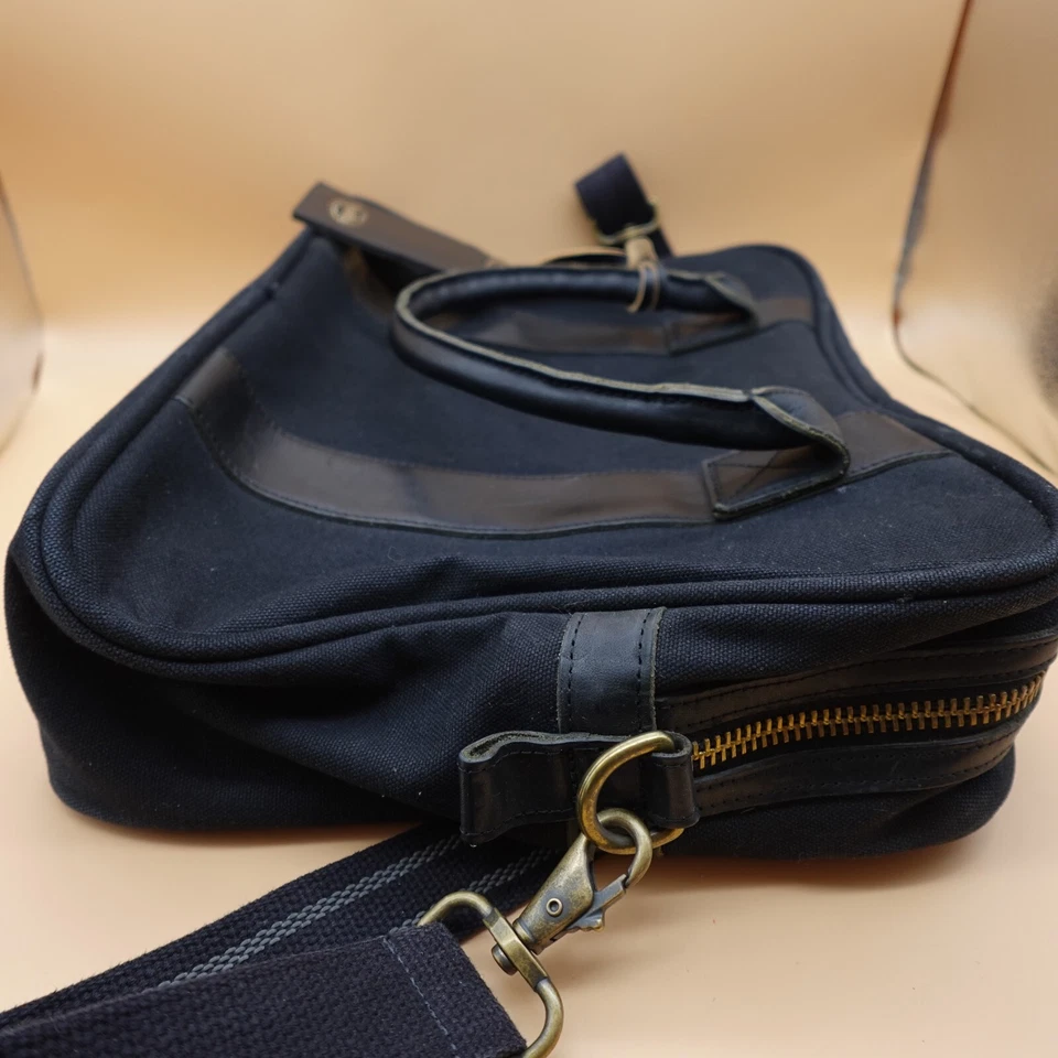 Kaehler Laptop Bag Black Canvas Pockets Shoulder Strap Brass Hardware Chicago - Image 4 of 4