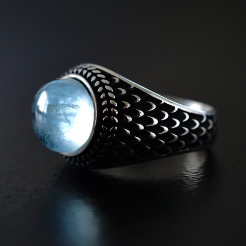 Sterling Silver Aquamarine Mens Ring 5ct natural Gemstone Unique Turkish Jewelry - Picture 7 of 9