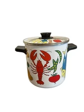 Vintage National Silver Company Spain Stock Pot Steamer Porcelain Stainless