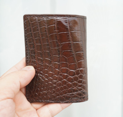 Brown Real Crocodile Men Wallet Minimalist Leather ID Credit Card Holder #C62