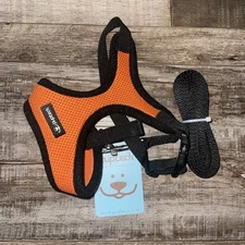 Pupteck Soft Mesh Nylon Dog Harness & Leash Set Polyestere Orange & Black Small