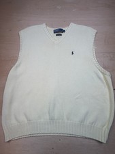 Polo By Ralph Lauren Sweater Vest Mens XL Yellow Cotton V-Neck Knit Logo VTG