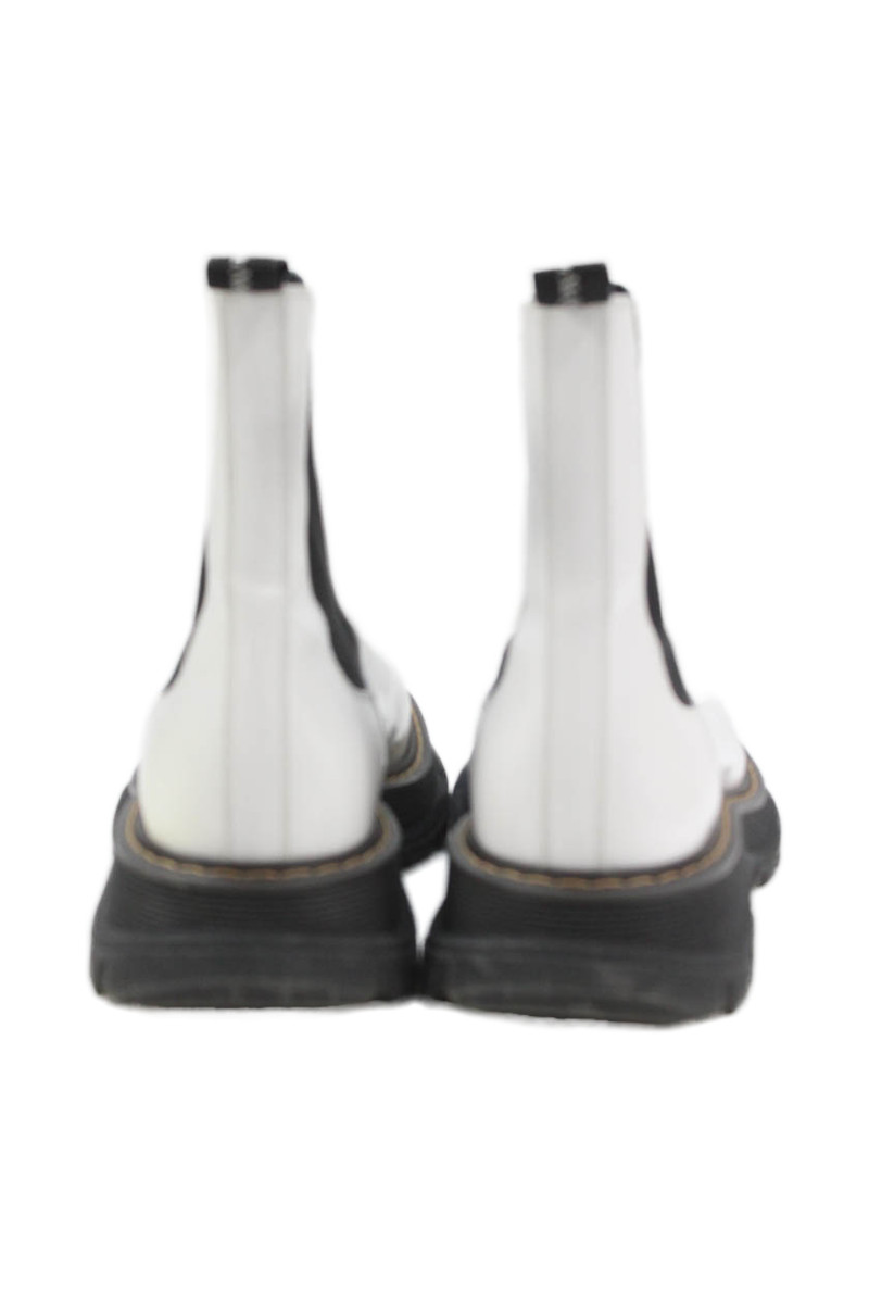 Alexander McQueen Men's Round Toe Pull-On Leather Boots White Size 10 View 3