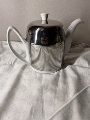 Salam Guy Degrenne Teapot Stainless Steel & White Porcelain Made In France 6 Cup