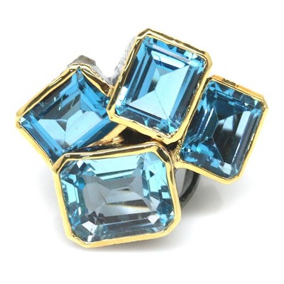 925 Sterling Silver 11 x 13 mm. Swiss Blue Topaz Statement Ring Size 6.25