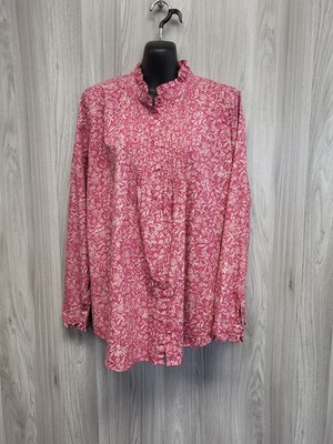 Joules rosa Blumendruck Langarmshirt Baumwolle Biesen Rüschen Ausschnitt Gr. 14.PS
