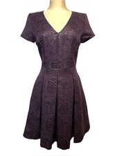 Banana Republic Purple Jacquard Fit & Flare Dress Paisley Size 6