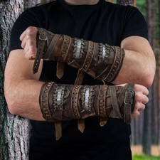 2PCS Arm Guards Gauntlet Wristband PU Leather Medieval Bracers Viking Cosplay