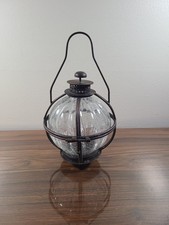 Antique Nautical Hanging Onion Style Candle Lantern Iridescent Crack Glass Globe