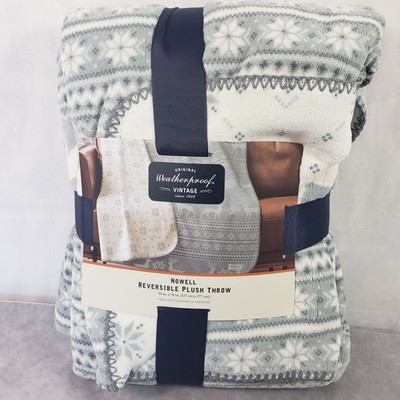 Weatherproof Vintage Reversible Plush Throw Blanket Nowell 50x70 Fairisle Snowfl