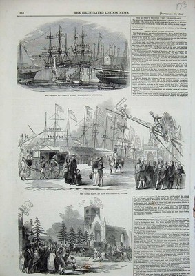 Original alter antiker Druck 1844 William Dock Dundee Triumphl Bogen Prinz Albert