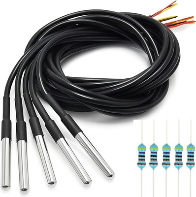 5 Pcs DS18B20 Temperature Sensor Probe High-Accuracy Waterproof Equippe