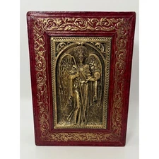 Keepsake Box Angel Embossed Red Gold Ornate Lid Storage Giftcraft Decorative