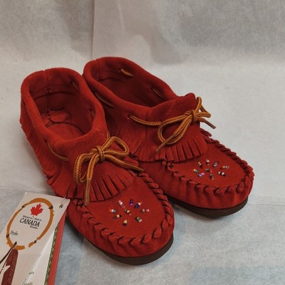 Bastien Hiawatha Kids Leather Mocassins Style #566 Size Junior's 13