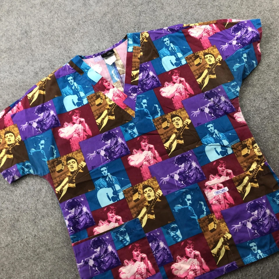 Elvis Presley Scrub Shirt Womens Small Multicolor Cherokee Medical Top Nurse - Image 3 of 4