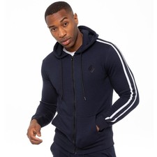 Enzo Mens Zip Up Hoodie Fleece Hoody Top Plain Stripe Casual Hooded Sweat Jacket