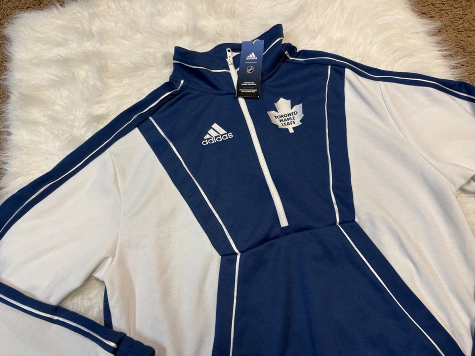 Chaqueta Pullover Toronto Maple Leafs Adidas 1/2 Cremallera Para Hombre Talla Mediana HY3093 Foto 3 de 4