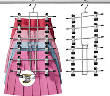 6-Tier Skirt Pants Hangers with Clips, Space-Saving Closet Organizer, 360 Swive