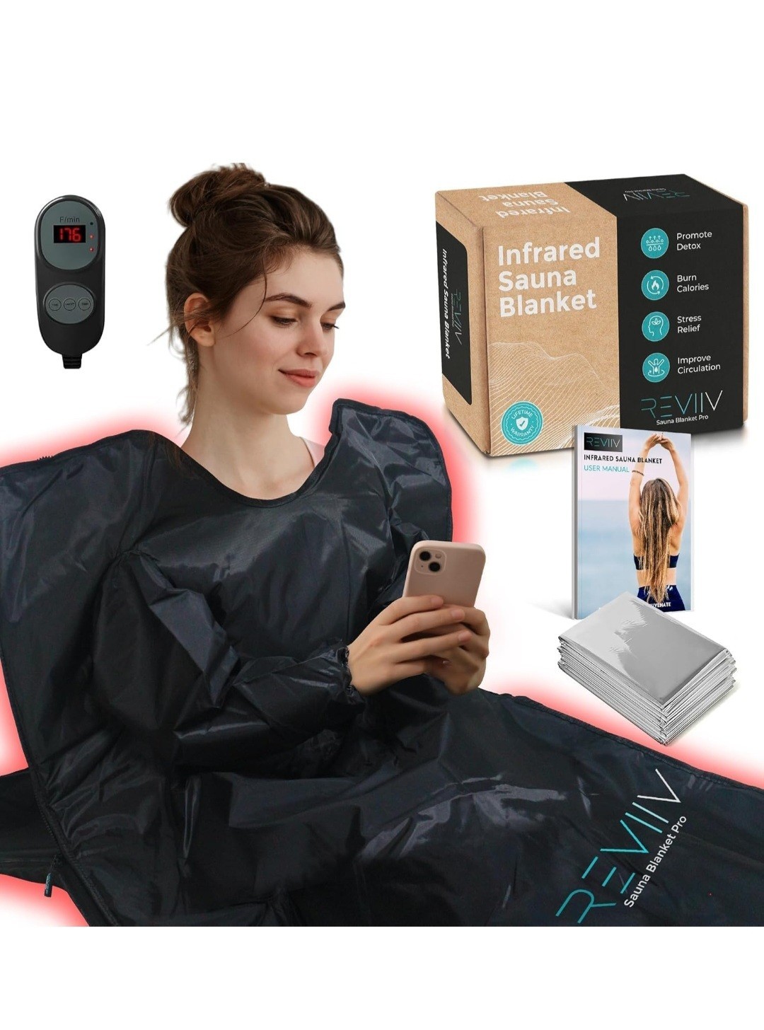 Portable Sauna Blanket with Bonus Cotton Insert Towel - V2.0 Major Upgrades! 