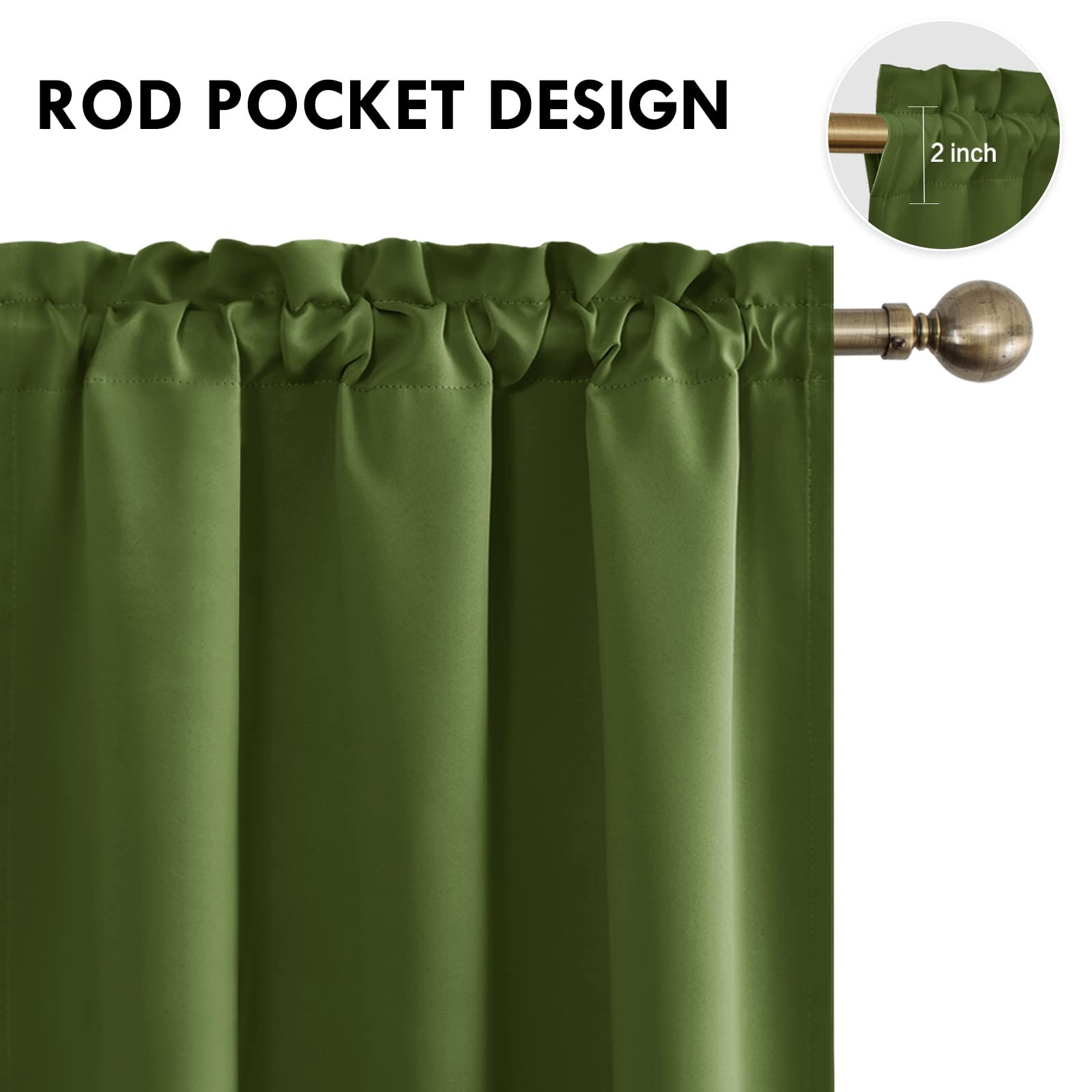 DWCN Olive Green Blackout Curtains - Thermal Insulated, 80% Room Darkening, Priv