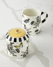 Brand New Mackenzie-Childs Butterfly Toile Creamer & Sugar Set