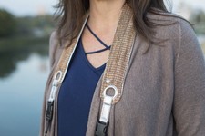 The  Coastal Gilded Silver  Camera Strap: Woven Chenille Leather, Suede Padding