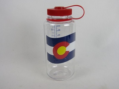 Nalgene Wide Mouth 32 oz. Water Bottle-Clear w/Colorado Flag-Screw On Lid-NEW