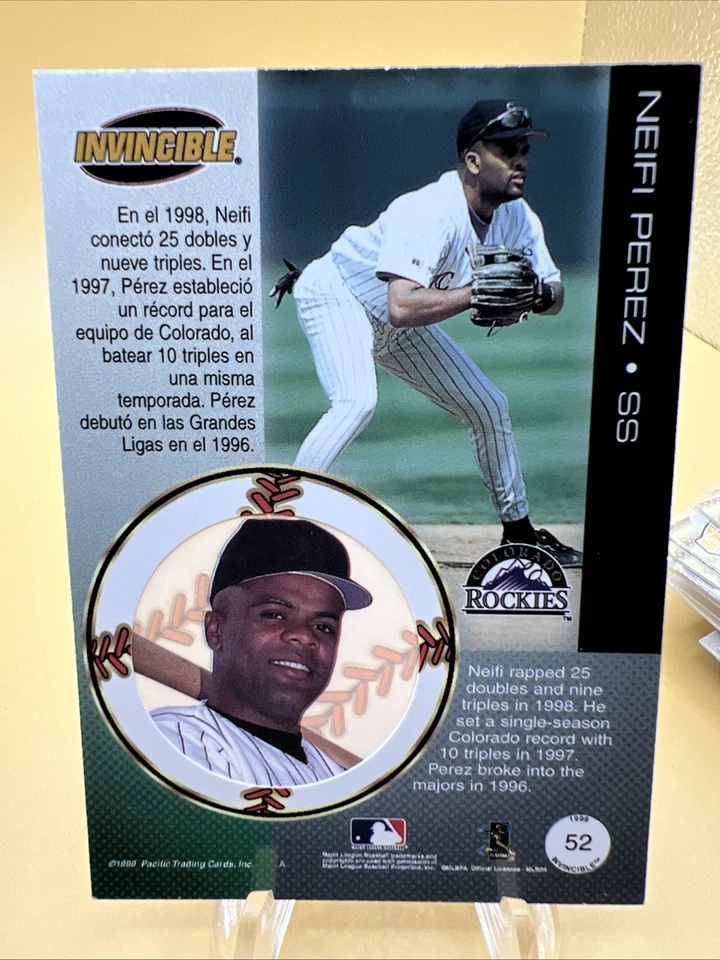 1999 Pacific Invincible Neifi Perez Baseball Card #52 Rockies - Image 2 of 2