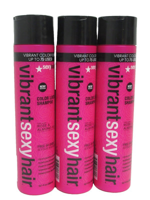 3 Pack Vibrant Sexy Hair Color Lock Shampoo 10.1 oz Infused w/ Rose & Almond Oil