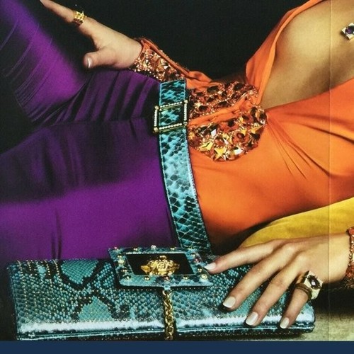 GIANNI VERSACE Green Snakeskin Clutch Bag w/ Mirror Medusa Head S/S 2000