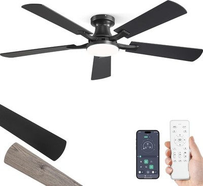 *NEW* 52'' Ceiling Fan with Lights Black Flush Mount Ceiling Fans Remote Control