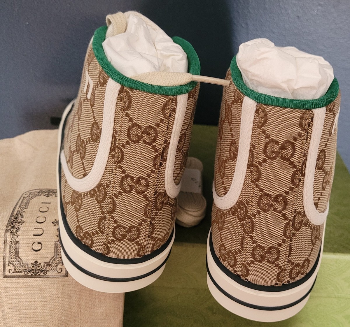 NEW GUCCI TENNIS 1977 HIGH TOP T. ORIGINAL GG PRINT GUCCI 41.5 (US