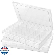 2 Pack Plastic Organizer Container Box, 36 Grids Clear Plastic Pa