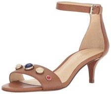 Nine West Womens Lilac Ankle Strap Leather Dress Heeled Sandal 8 Dark Natural