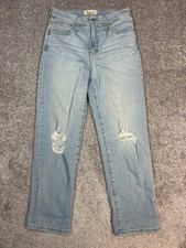 Madewell The Perfect Vintage Straight Jeans Womens 26 Blue Distressed Logo 26x26