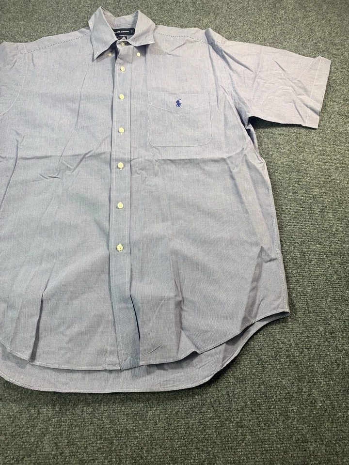 Ralph Lauren Golf Shirt Mens Medium Blue Short Sleeve Button Up Tilden Gingham - Image 3 of 4