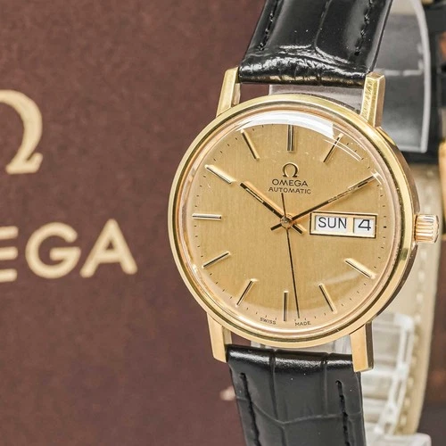 Vintage 1975 *NEAR MINT w/Box Paper* OMEGA Seamaster Cal.1020 Auto Gold 35mm Men