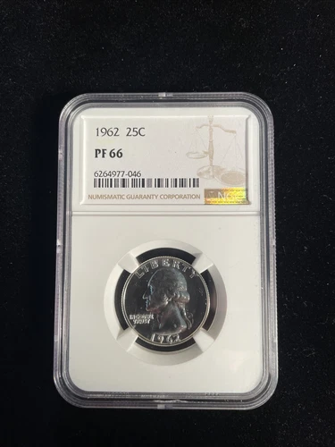1962 25C SILVER PROOF WASHINGTON QUARTER NGC PF 66