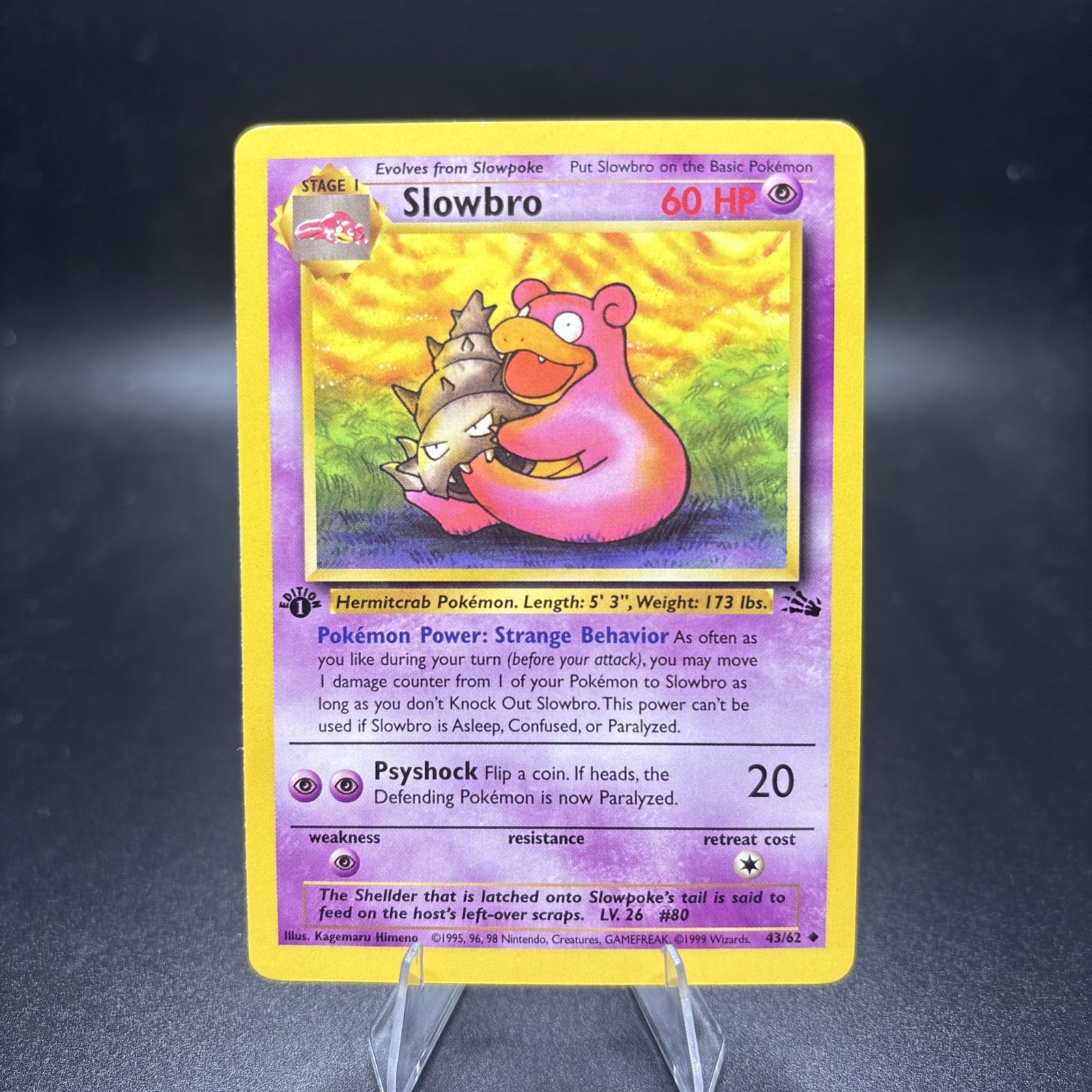 Pokemon Card Fossil 1st Edition Slowbro 43/62 1st Edition Uncommon - NM -j