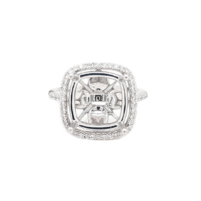 Ring Halbmontierkissen 13 x 13 mm in 14 Karat Weißgold mit Diamant-Akzenten (55406)
