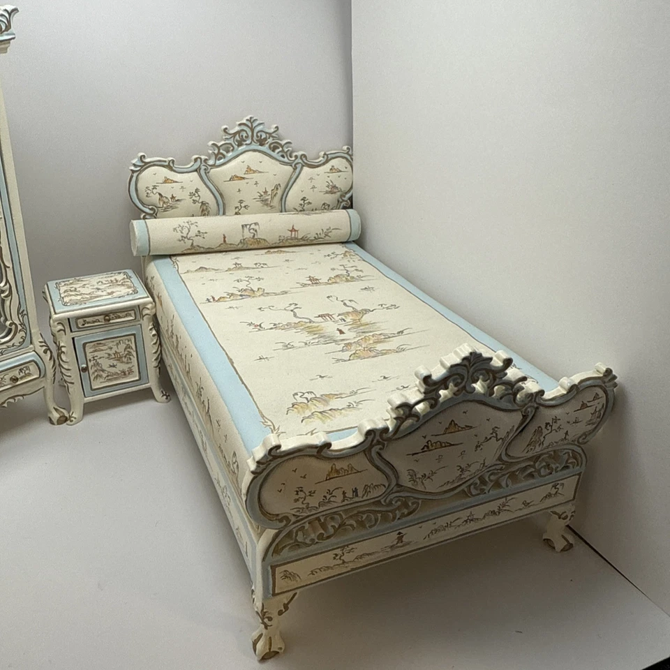 Juego de Dormitorio Vintage Bespaq Pintado Crema Y Azul (5 Piezas) Casa de Muñecas Miniatura Foto 2 de 4