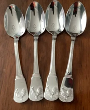 French Rooster Elite Cuisinart 4 Large Soup Spoon Exc Used Stainless Flatware 8"