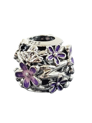 Pandora Moments 925 Silver Openwork Purple Daisy Bead Charm 798772C02 Authentic