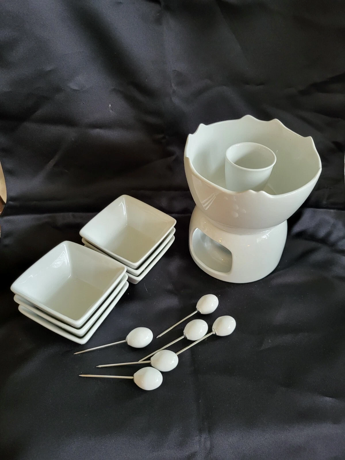 Fondue Set New China White In The Box 14 Piece A Must Have