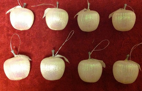 Lot Christmas 3-D Pear Art Brown Bag Handcast Iridescent Silver Apples Ornaments - Picture 5 of 7