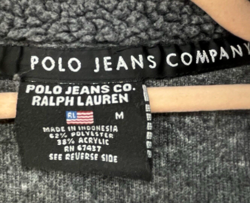 Vintage Polo Jeans Company Vest Womens Medium Gray Sherpa Fleece Full Zip Logo - Picture 3 of 9