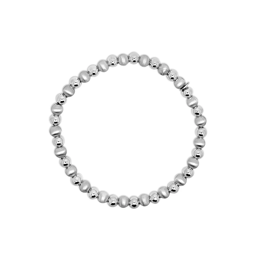 Braccialetto Elastico Crisscross Sfere IN Argento Massiccio 925/000 Rodio - Immagine 2 di 3