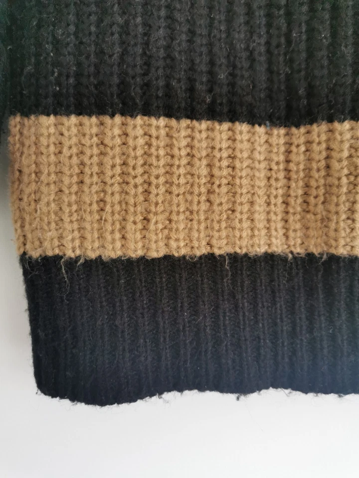 Size 8 Black Brown Tan Beige Stripe Jumper Top Zip 3/4 Roll Sleeve knit warm VGC - Image 3 of 4