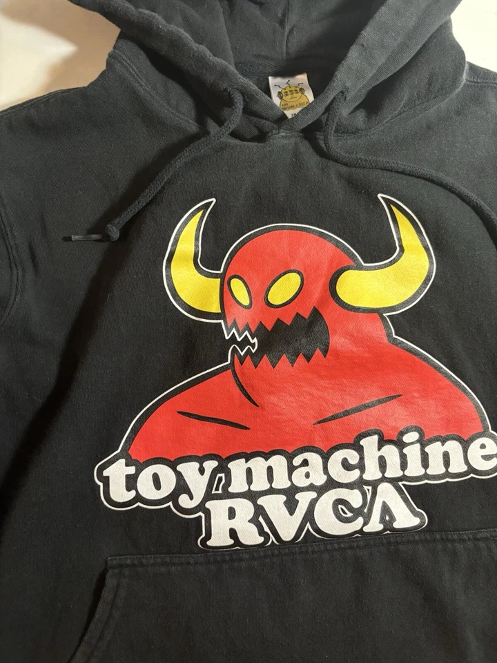 Talla S Toy Machine X RVCA Skate Monster Sudadera con Capucha Colaboración Negro Monopatín Foto 2 de 4