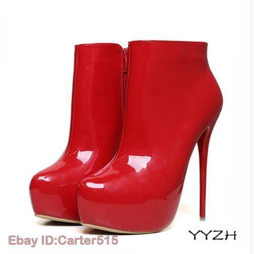 Sexy Womens 16CM Super High Heels Stilettos Platform Patent Leather Ankle Boots - Picture 11 of 18